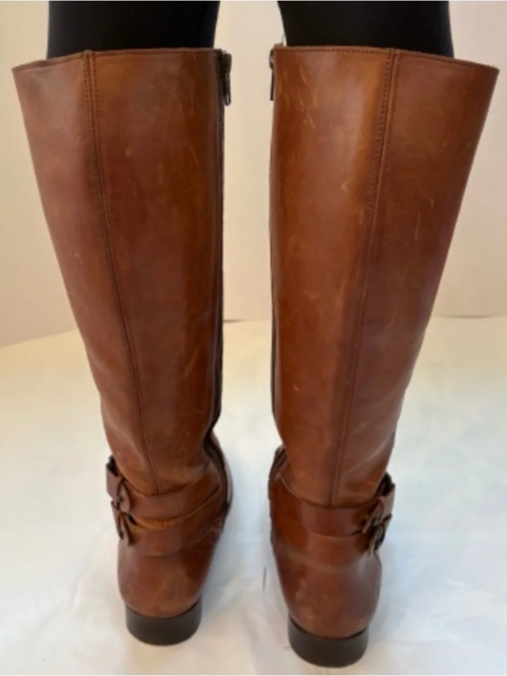 Frye Christie Double Strap Tall Cognac Leather Riding Boots 8.5 B